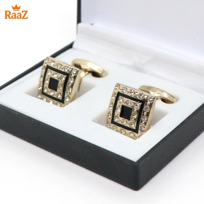 Picture of Golden Black Square Shape Emerald Spark Classic Cufflink For Men