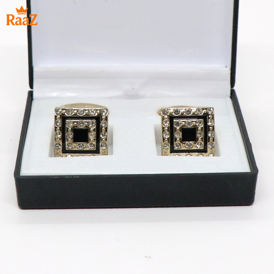 Picture of Golden Black Square Shape Emerald Spark Classic Cufflink For Men