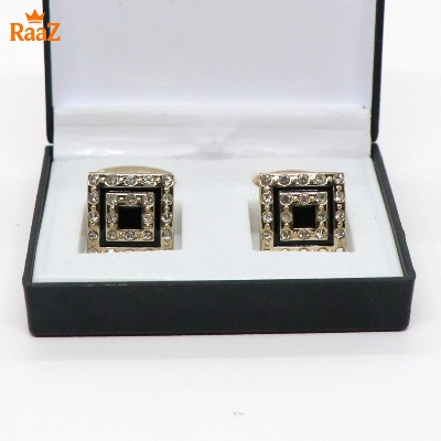 Picture of Golden Black Square Shape Emerald Spark Classic Cufflink For Men