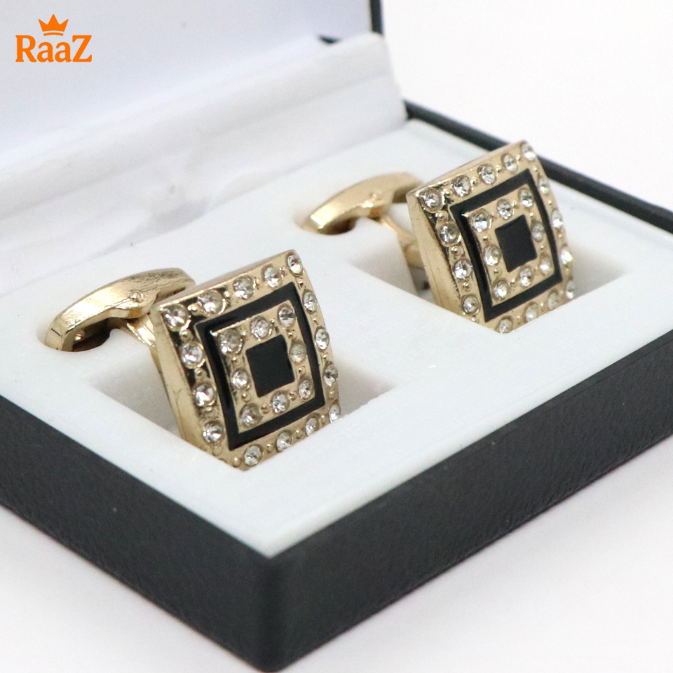 Picture of Golden Black Square Shape Emerald Spark Classic Cufflink For Men