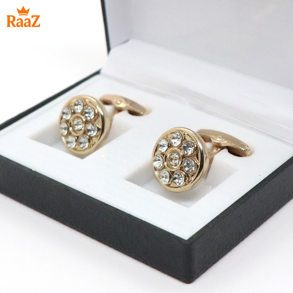 Picture of Silver White Ruby Round Frame Cufflink For Men