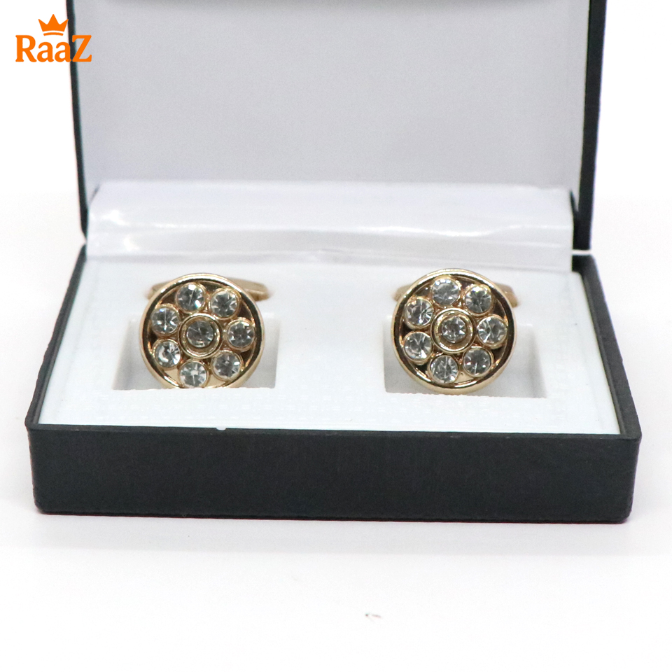 Picture of Silver White Ruby Round Frame Cufflink For Men