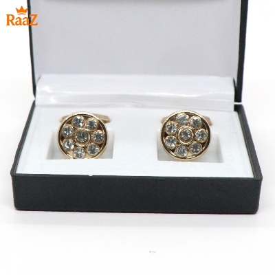 Picture of Silver White Ruby Round Frame Cufflink For Men
