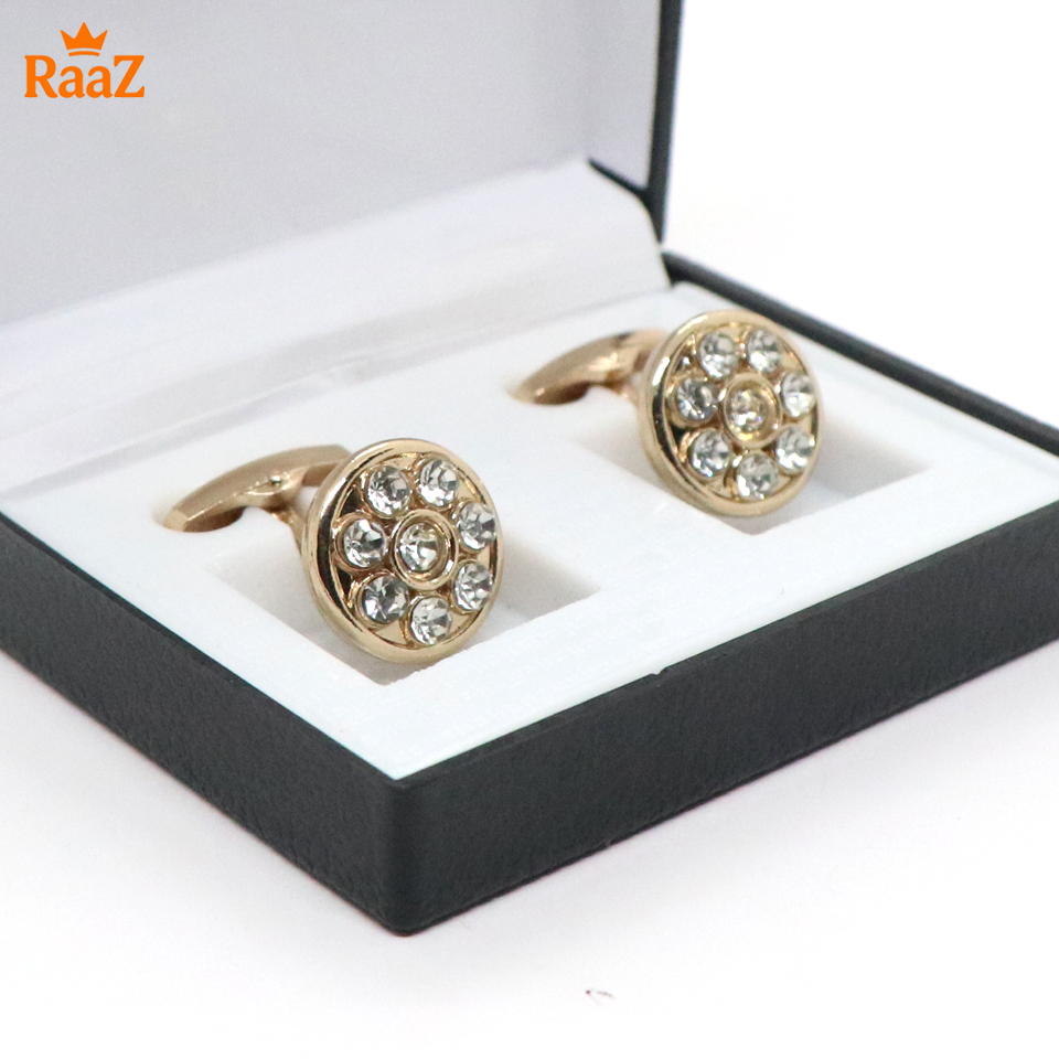 Picture of Silver White Ruby Round Frame Cufflink For Men