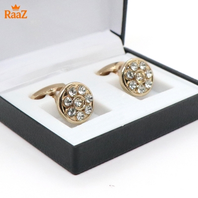 Picture of Silver White Ruby Round Frame Cufflink For Men