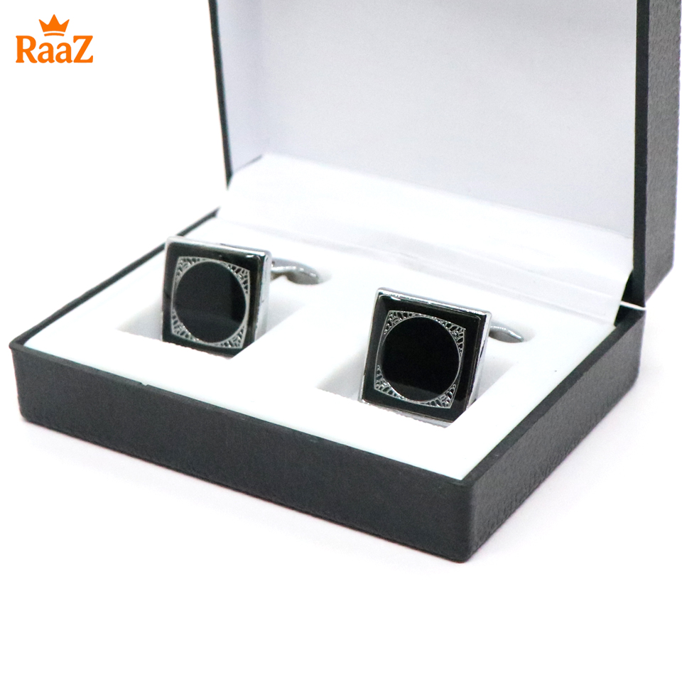 Picture of Silver Midnight Square Stone Cufflink For Men