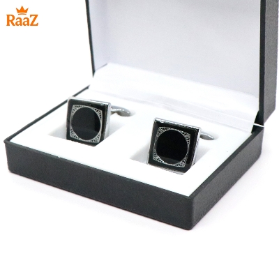 Picture of Silver Midnight Square Stone Cufflink For Men