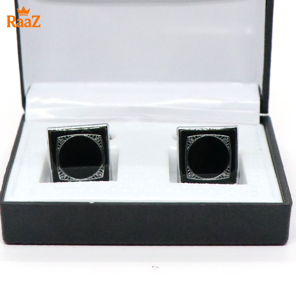 Picture of Silver Midnight Square Stone Cufflink For Men