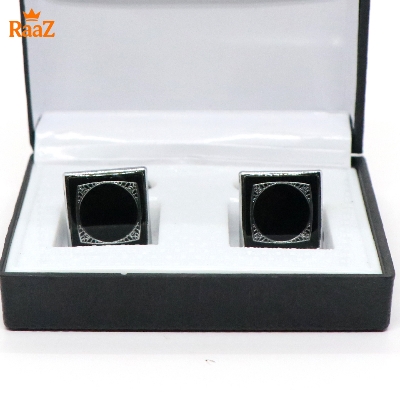 Picture of Silver Midnight Square Stone Cufflink For Men