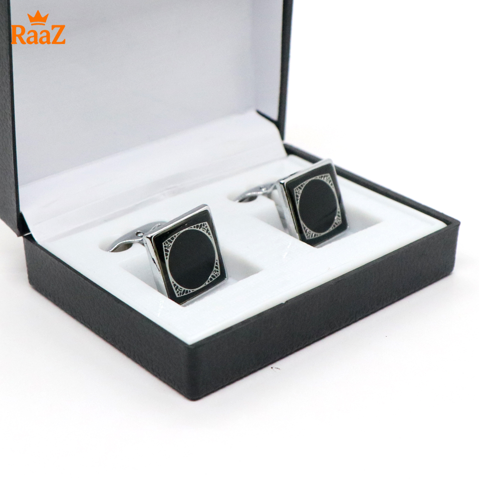 Picture of Silver Midnight Square Stone Cufflink For Men