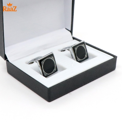 Picture of Silver Midnight Square Stone Cufflink For Men