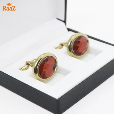 Picture of Golden Red Ruby Center Round Frame Cufflink For Men