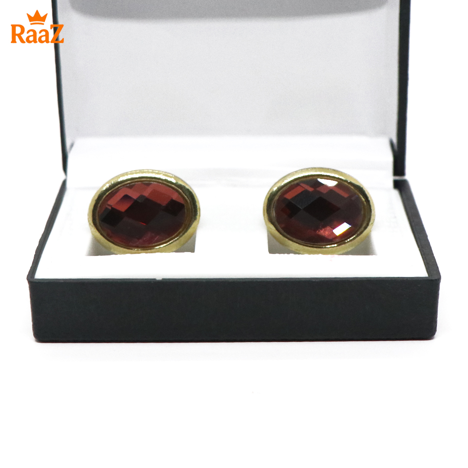 Picture of Golden Red Ruby Center Round Frame Cufflink For Men