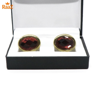 Picture of Golden Red Ruby Center Round Frame Cufflink For Men