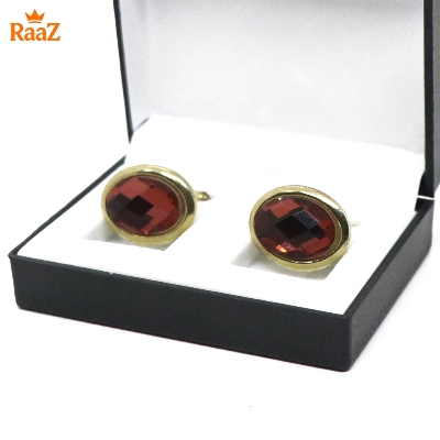 Picture of Golden Red Ruby Center Round Frame Cufflink For Men