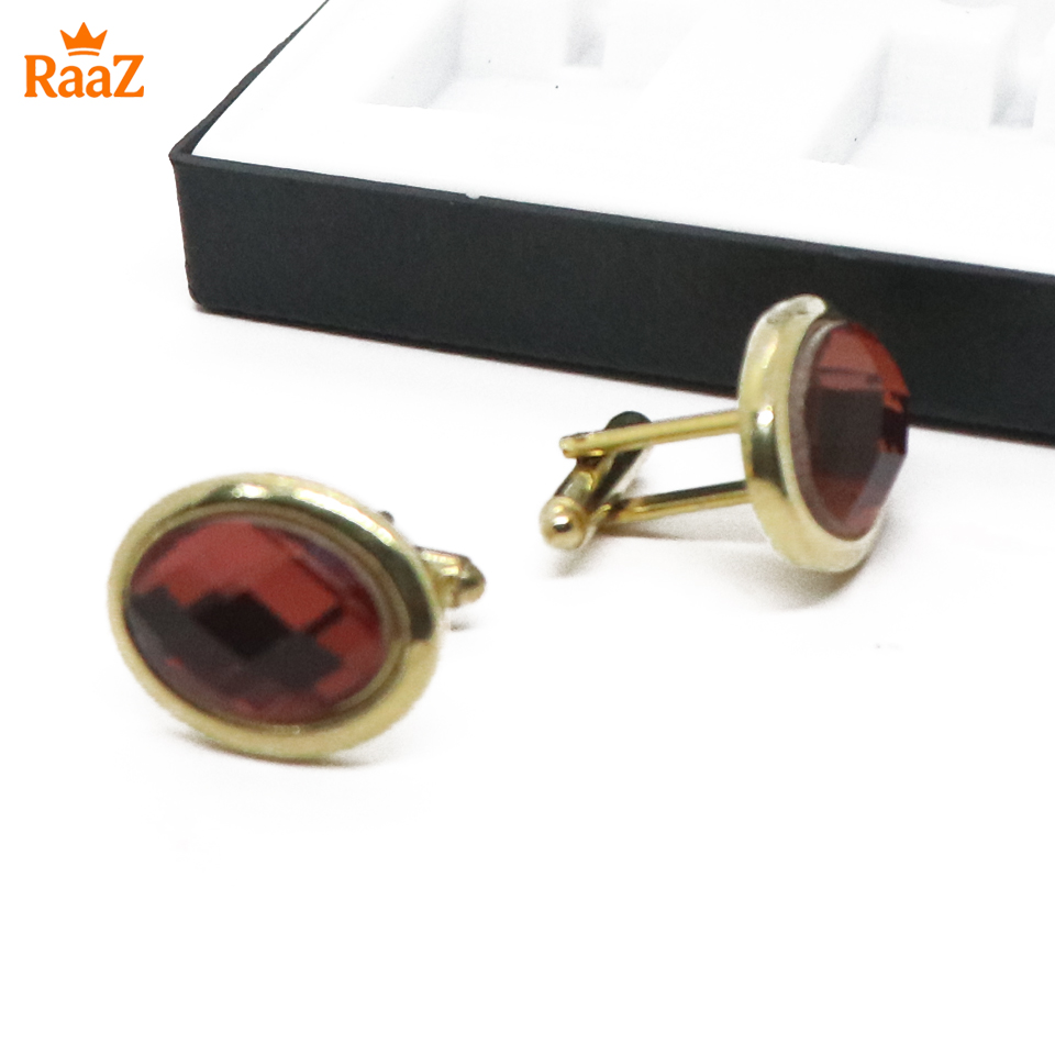 Picture of Golden Red Ruby Center Round Frame Cufflink For Men