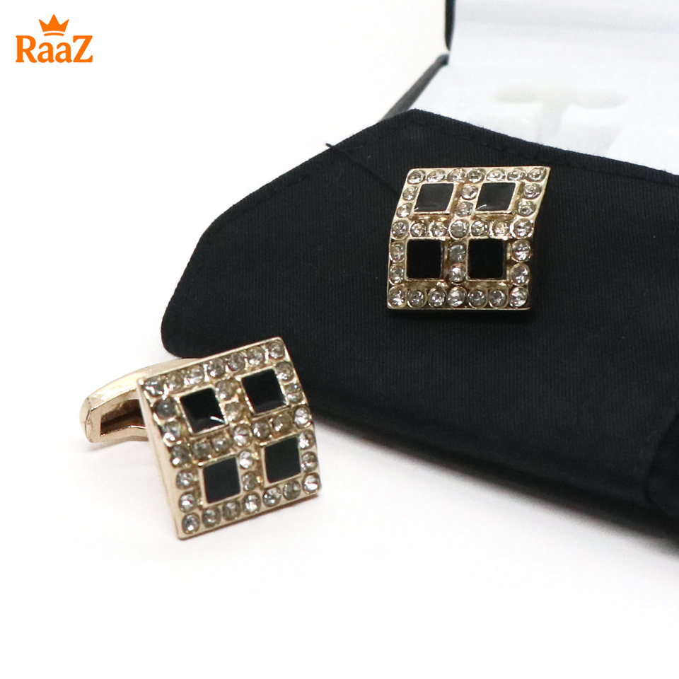 Picture of Golden Black Square Shape Emerald Spark Classic Cufflink For Men