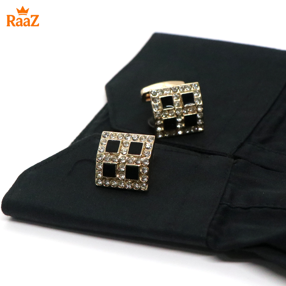 Picture of Golden Black Square Shape Emerald Spark Classic Cufflink For Men