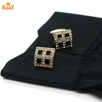 Picture of Golden Black Square Shape Emerald Spark Classic Cufflink For Men