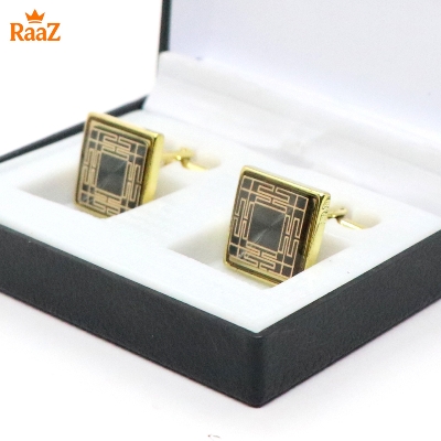 Picture of Golden Square Shape Floral Crest Antique Cufflink For Men