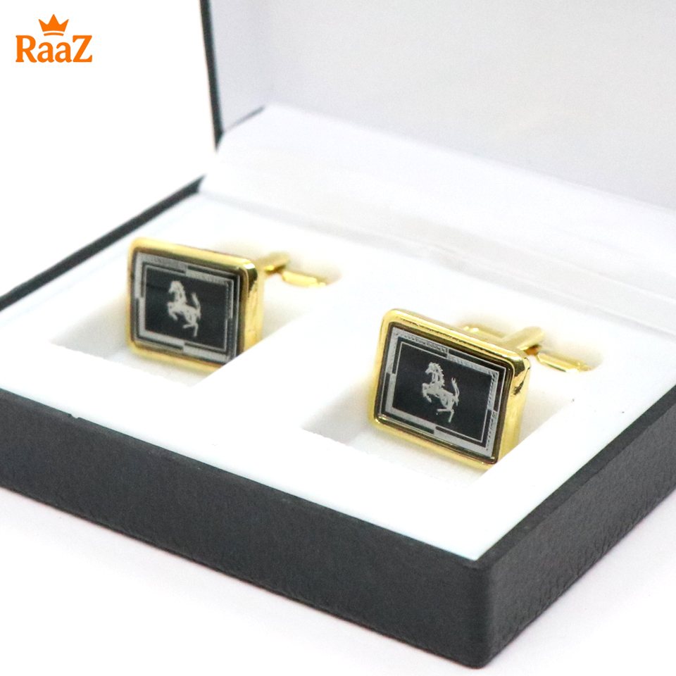 Picture of Golden Black Crest Antique Cufflink For Men