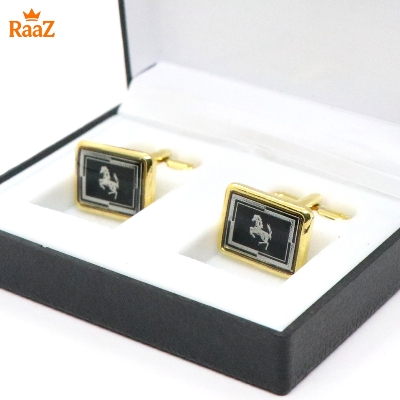 Picture of Golden Black Crest Antique Cufflink For Men