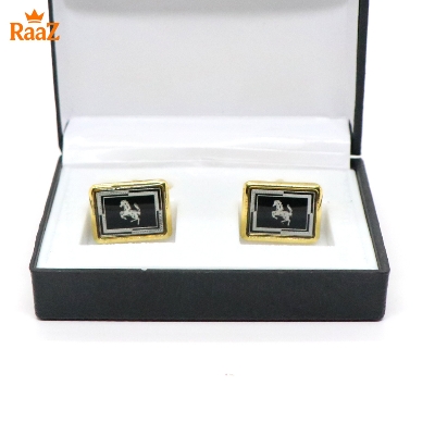 Picture of Golden Black Crest Antique Cufflink For Men