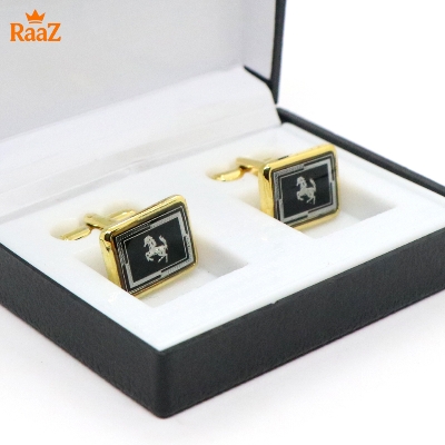 Picture of Golden Black Crest Antique Cufflink For Men