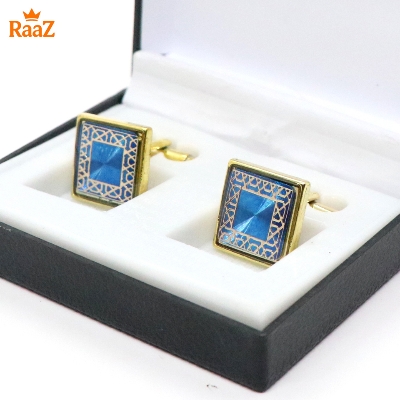 Picture of Golden Blue Arabic Design Cufflinks For Men