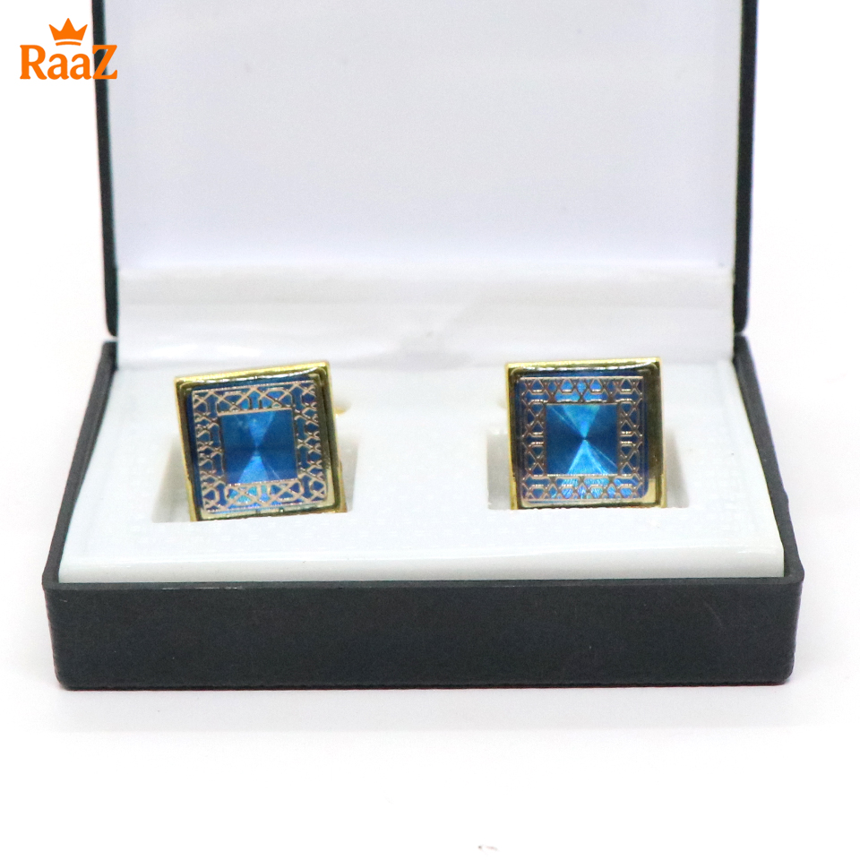 Picture of Golden Blue Arabic Design Cufflinks For Men