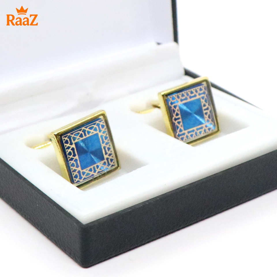 Picture of Golden Blue Arabic Design Cufflinks For Men