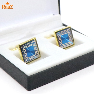 Picture of Golden Blue Arabic Design Cufflinks For Men
