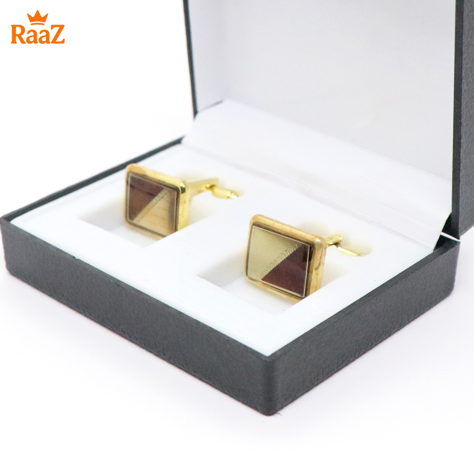 Picture of Golden Maroon Floral Crest Antique Cufflink For Men