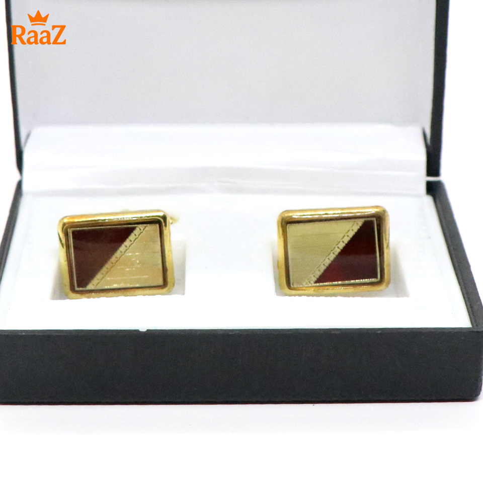 Picture of Golden Maroon Floral Crest Antique Cufflink For Men