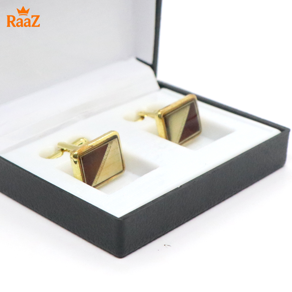 Picture of Golden Maroon Floral Crest Antique Cufflink For Men