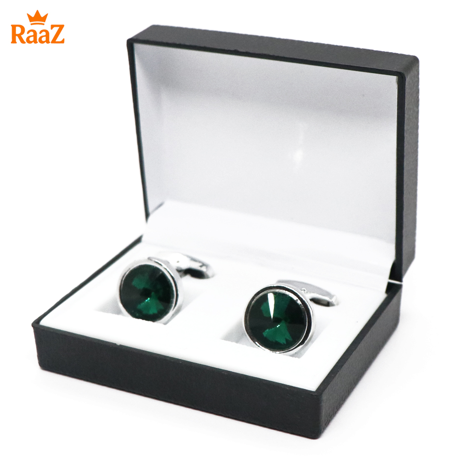 Picture of Silver Green Ruby Center Round Frame Cufflink For Men
