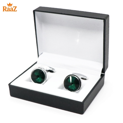 Picture of Silver Green Ruby Center Round Frame Cufflink For Men