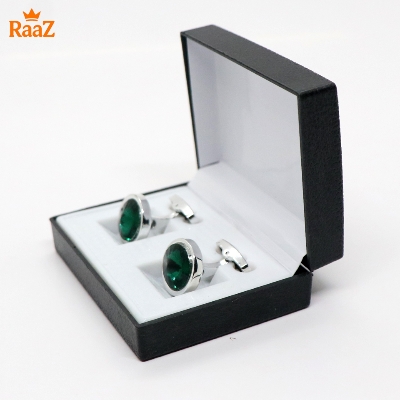 Picture of Silver Green Ruby Center Round Frame Cufflink For Men