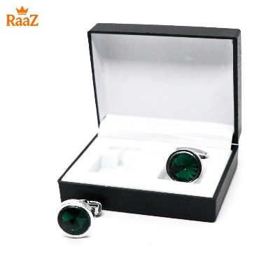 Picture of Silver Green Ruby Center Round Frame Cufflink For Men