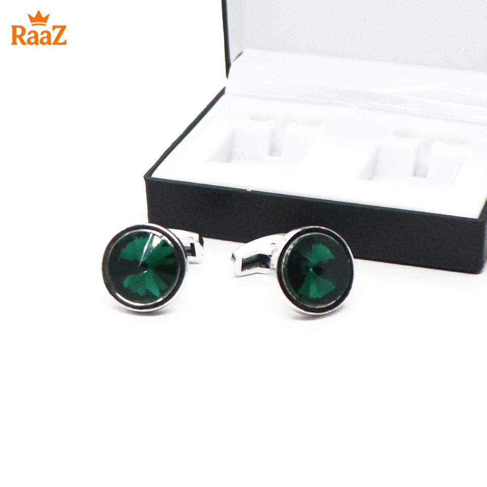 Picture of Silver Green Ruby Center Round Frame Cufflink For Men