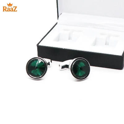 Picture of Silver Green Ruby Center Round Frame Cufflink For Men