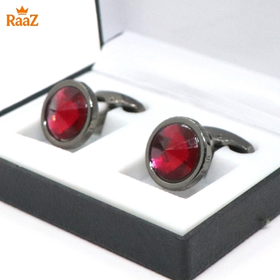 Picture of Red Black Ruby Center Round Frame Cufflink For Men