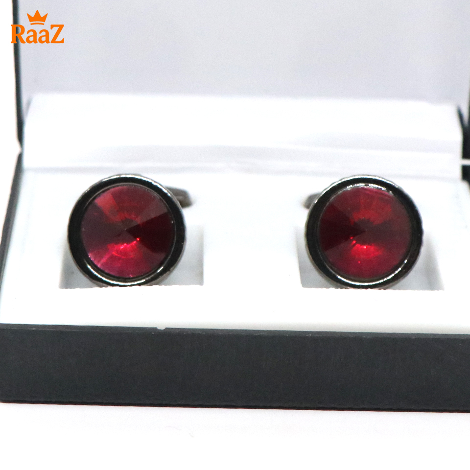 Picture of Red Black Ruby Center Round Frame Cufflink For Men