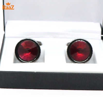 Picture of Red Black Ruby Center Round Frame Cufflink For Men