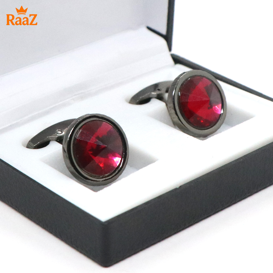 Picture of Red Black Ruby Center Round Frame Cufflink For Men