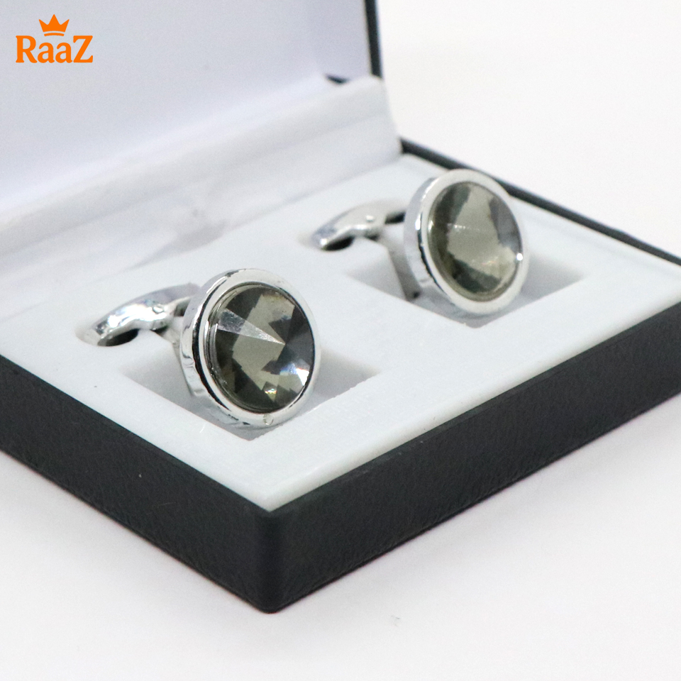 Picture of Full Silver Ruby Center Round Frame Cufflink For Men