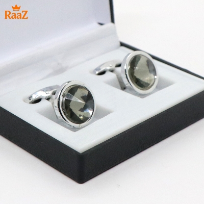 Picture of Full Silver Ruby Center Round Frame Cufflink For Men