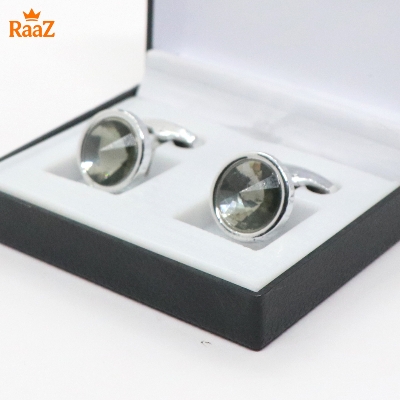 Picture of Full Silver Ruby Center Round Frame Cufflink For Men