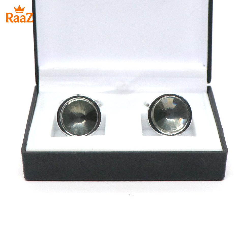 Picture of Full Silver Ruby Center Round Frame Cufflink For Men