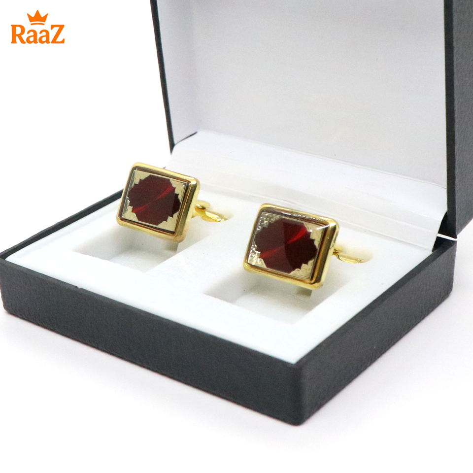 Picture of Golden Maroon Matte Golden Bar Cufflink For Men